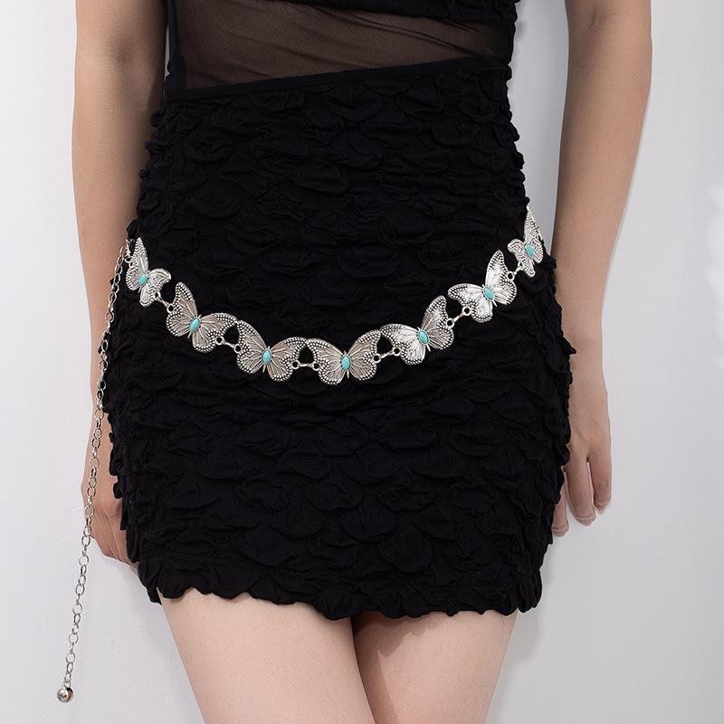 Атмосферная металлическая поясная цепочка, женский регулируемый пояс для платья, многослойный премиальный цепной ремень.