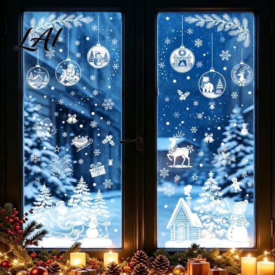 Christmas Decorations for Shop Windows 9 Sheets Static Window Stickers Reusable Snowflake Santa Claus Reindeer Winter Holiday Glass Stickers