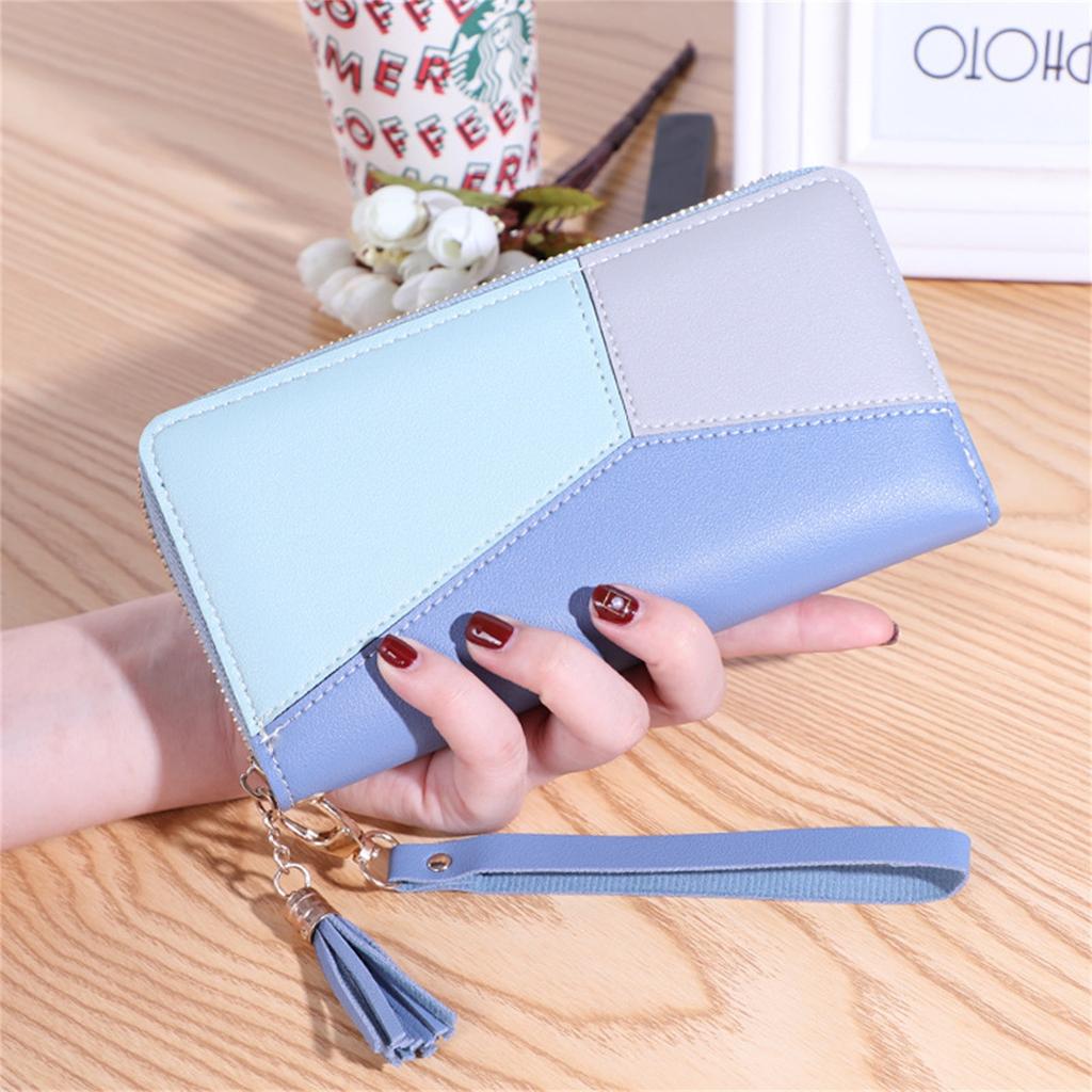 Кожаный женский кошелек, дорожная сумка-клатч с кисточками, кожаный ремешок на руку с цветными блоками, с отделениями для карт, органайзер для денег и держатель для телефона