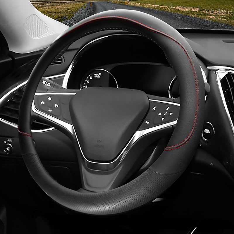 Car Steering Wheel Cover For Chevy Silverado 1500 2500 3500, Tahoe, Equinox,Traverse,Colorado, Automative Accessories For Chevy, Sporty Design, Black