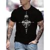 Men's Summer 100 Cotton Fashionable Casual Sports Loose Mountain and Compass Pattern Printed Round Neck Short Sleeved T-shirt