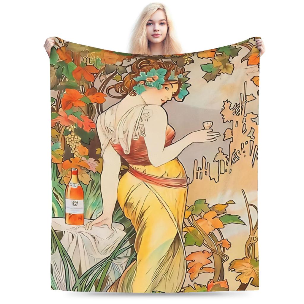 Language of Flowers Alphonse Mucha Plush Blanket Students Flannel Throw Blanket For Outdoor Soft Custom DIY Quality Bedspread