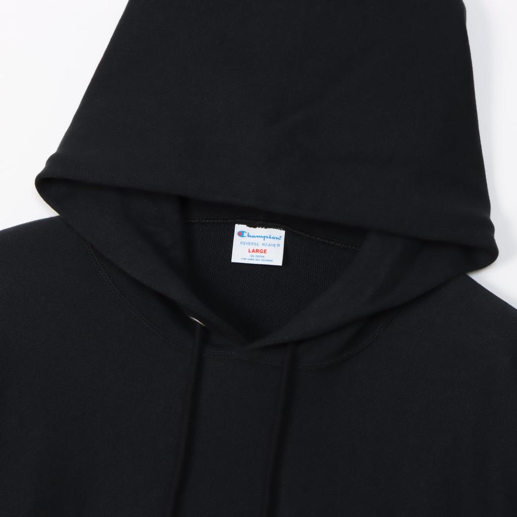 Parka Long Sleeve Cotton 10oz Relax Fit Fleece Embroidery One Point Logo Reverse Hooded Sweatshirt REVERS Midnight Black L [Champion] 100% Weave(R)