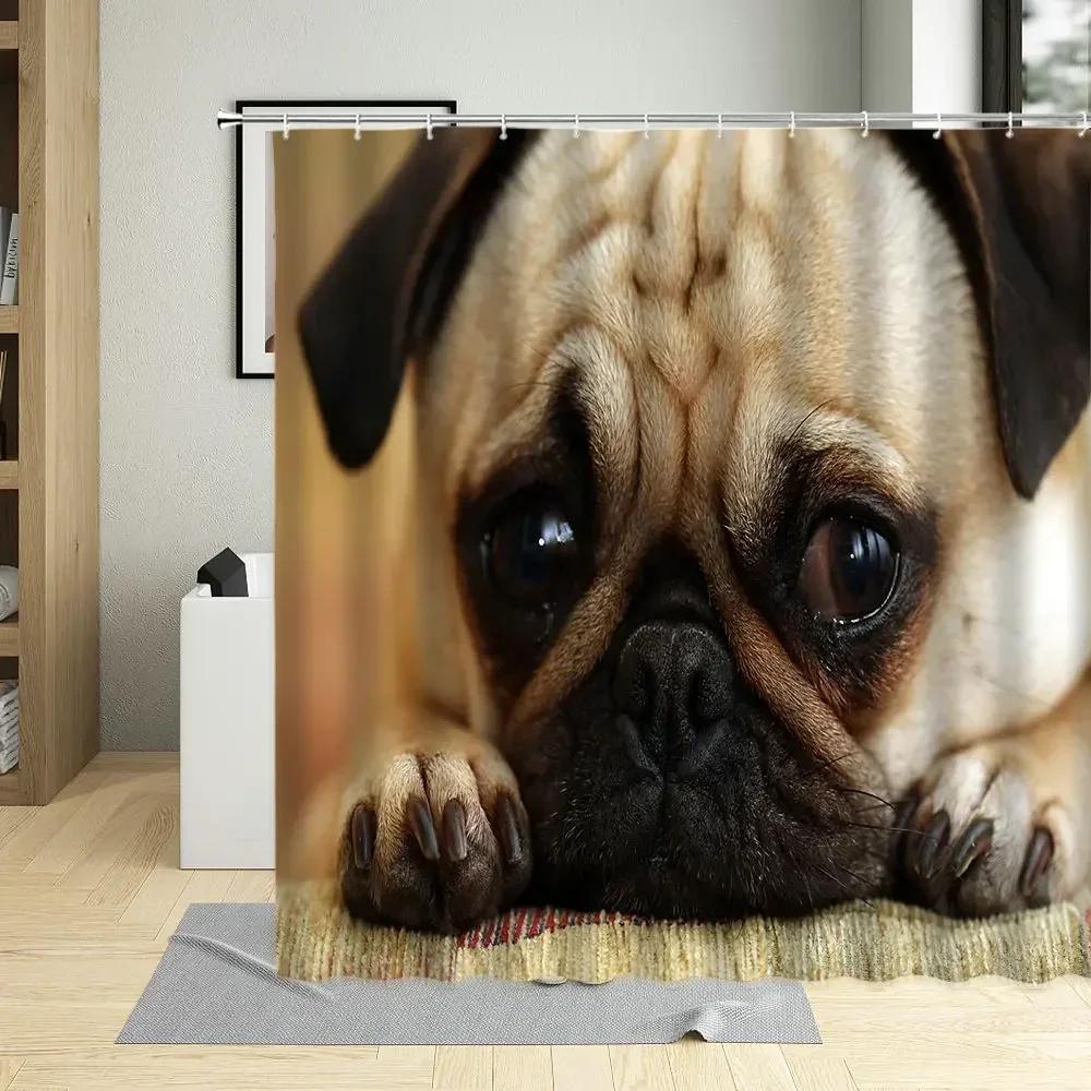 Pdpfunny-Rideau De Douche À Motif De Chien Chiot, Tissu Polyester Impermable,Dcoration D'Intrieur Avec Crochets, Cratif