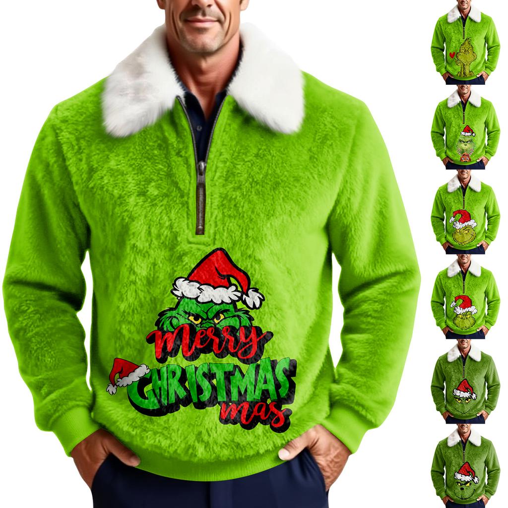 Мужской флисовый свитшот с рождественским принтом и воротником-стойкой