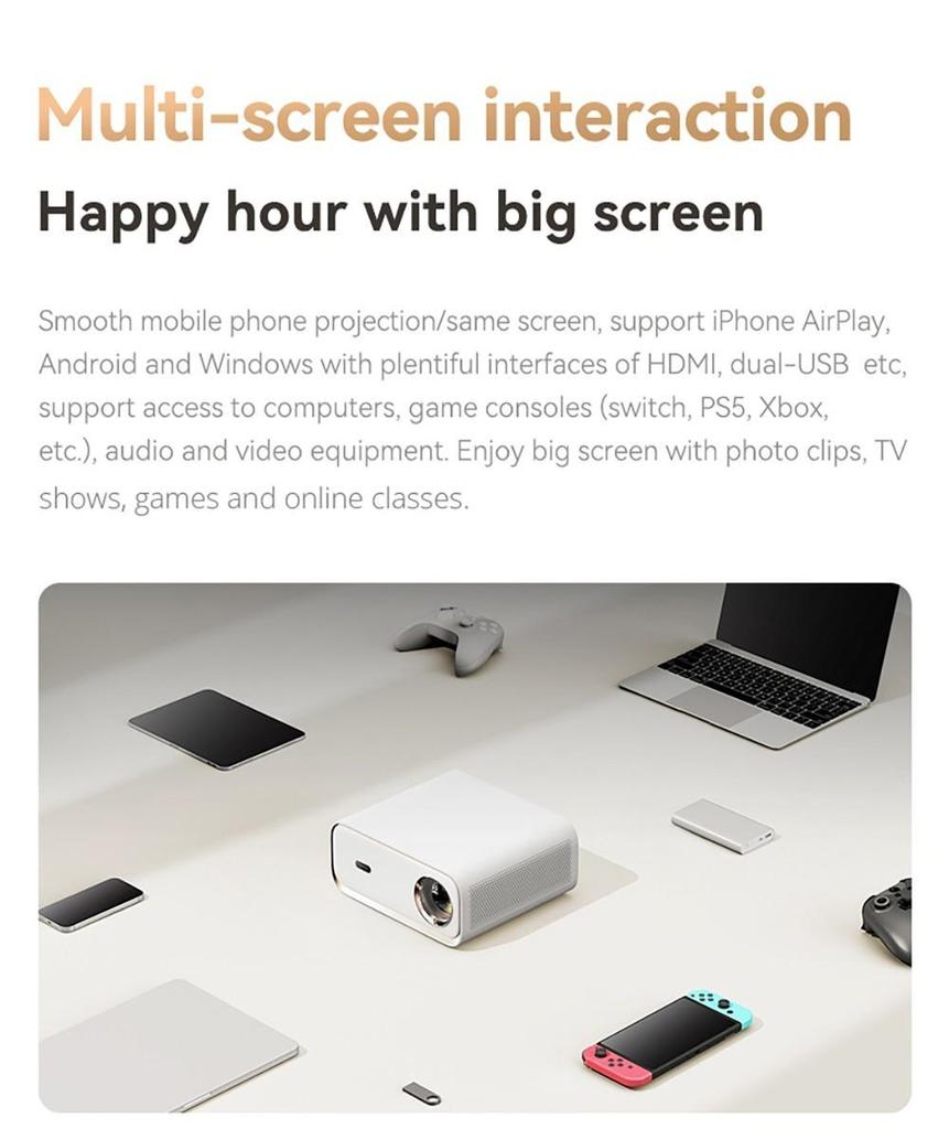 ЖК-проектор Wanbo X5, 1080P, 1100 ANSI люмен, автоматическая коррекция трапецеидальных искажений, двухдиапазонный Wi-Fi 6, 1 ГБ/16 ГБ, Bluetooth 5.0