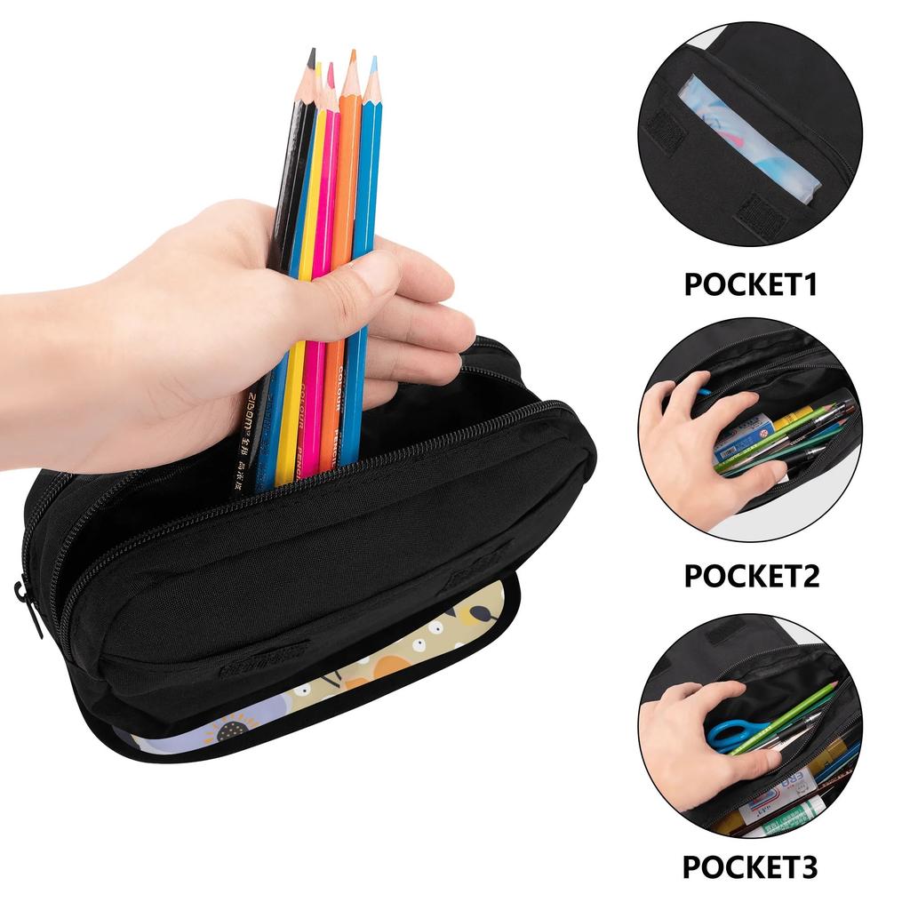 Pen Case Double Layer Durable 300D Polyester Metal Zipper with Dual Storage for Pens Ruler Scissors and Earphones for Students