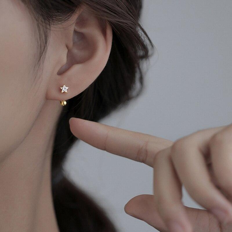 2 шт., серьги-гвоздики из нержавеющей стали со звездами и фианитами, женские серьги-гвоздики серебряного цвета, ювелирные изделия для пирсинга козелка хряща