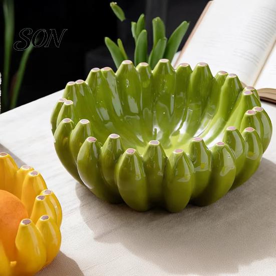 Decorative Table Centerpiece Ceramic Banana Fruit Bowl, Creative Yellow Tray, Bowl Salad for Kitchen Dining Countertop Modern Candy