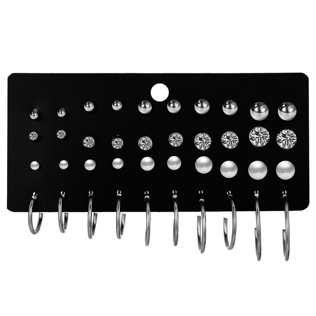 12-Piece Retro Pearl Stud Earring Set: European & American Minimalist Three-Color Collection