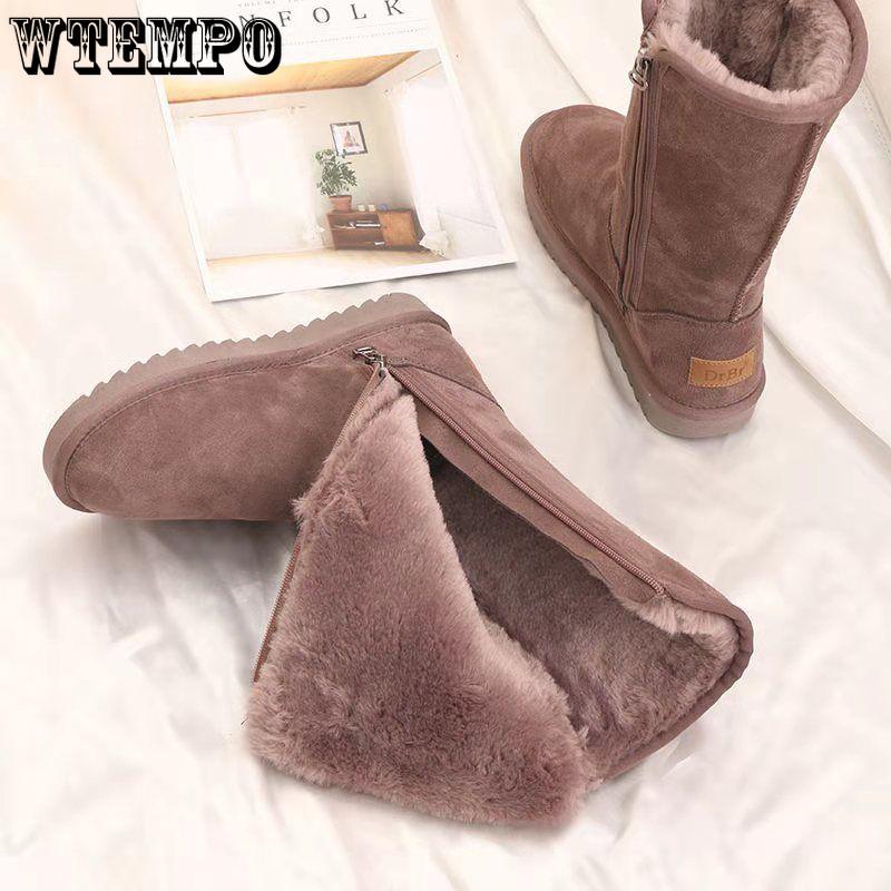 Женские замшевые теплые зимние сапоги, зимние повседневные плюшевые пушистые противохолодные ботинки на молнии, высокие сапоги на платформе больших размеров
