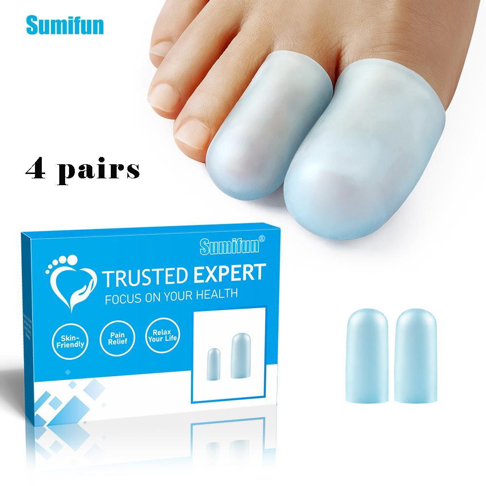 Sumifun 4 пары прозрачных синих чехлов для защиты от мозолей на одном конце, мультиразмерный чехол для носка с номером, коррекция пальца, защита для пальцев, уход за ногами