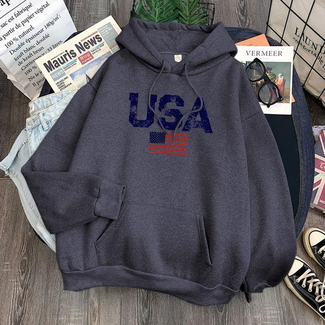 Usa Letters American Flag Stars And Stripes Mens Clothing Loose Crewneck Hoodie Autumn Pullover Hoodies Casual Pocket Sweatshirt