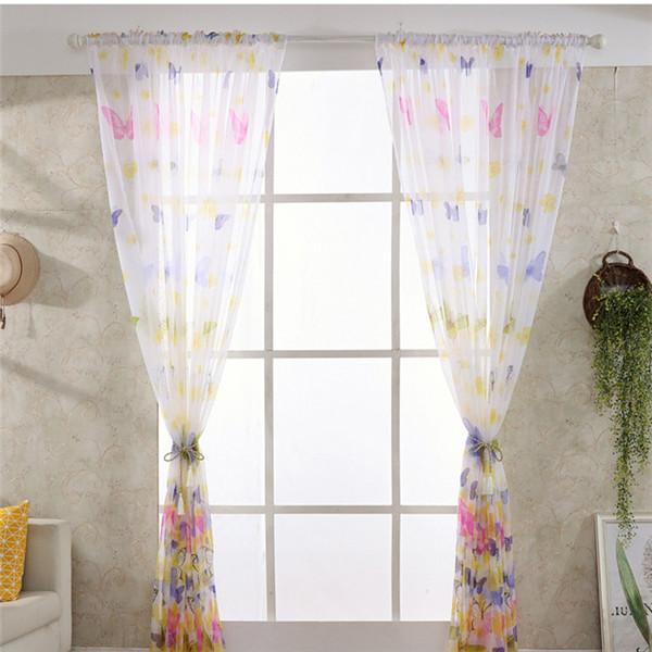 1 шт., прозрачная тюль с принтом бабочки, занавеска на окно, вуаль, драпировка, занавеска на окно, панель