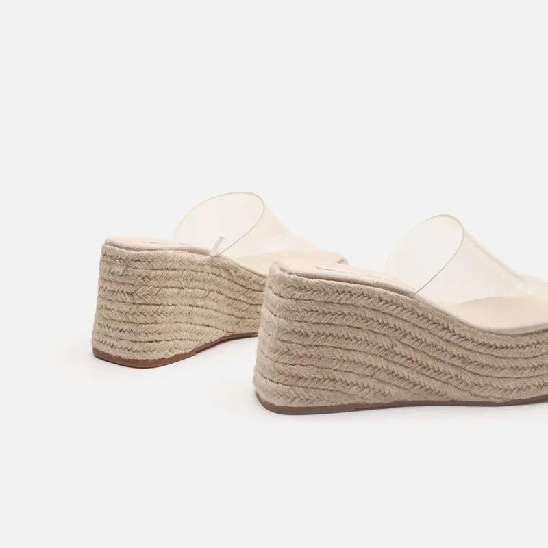 Босоножки на танкетке женские летние прозрачные тапочки на покатом каблуке для женщин уличные тапочки на платформе женская обувь больших размеров 44