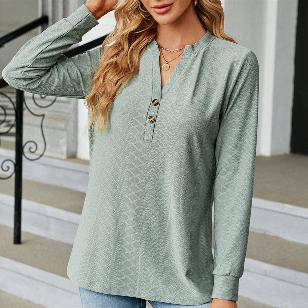 JKASHDK Женские модные повседневные весенне-осенние однотонные топы с v-образным вырезом и длинными рукавами с принтом, блузки и рубашки