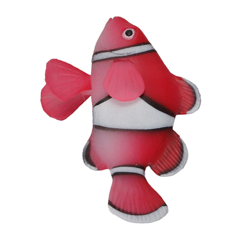 Silicone Artificial Floating Clownfish Glowing Effect Aquarium Floating Clownfish Decoration with Suction Cup Red