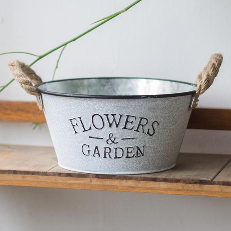 Винтажный оцинкованный металлический цветочный горшок, садовый подвесной балконный горшок с ручкой