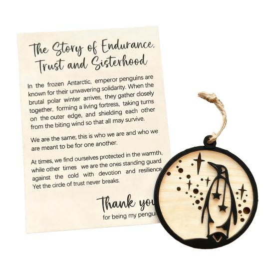 1/3/5Pcs Wooden Emperor Penguin Friendship Ornament Rustic Christmas Tree Hanging Sisterhood Decoration Pendant Sister Friend Gift