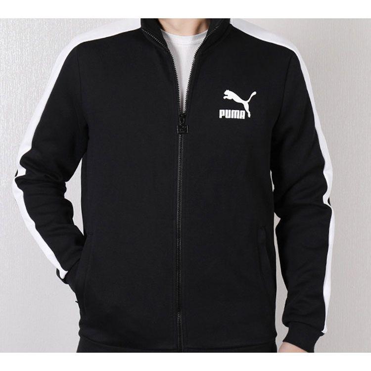 Puma T7 Series Stand Collar Knit Logo Casual Sports Jacket Men Jackets Black 579021-01
