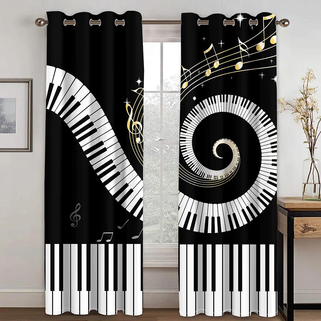 3D Piano Black and White Notes Романтичные инновационные шторы для гостиной, кухни, спальни, балкона, окна, декор, шторы, 2 панели
