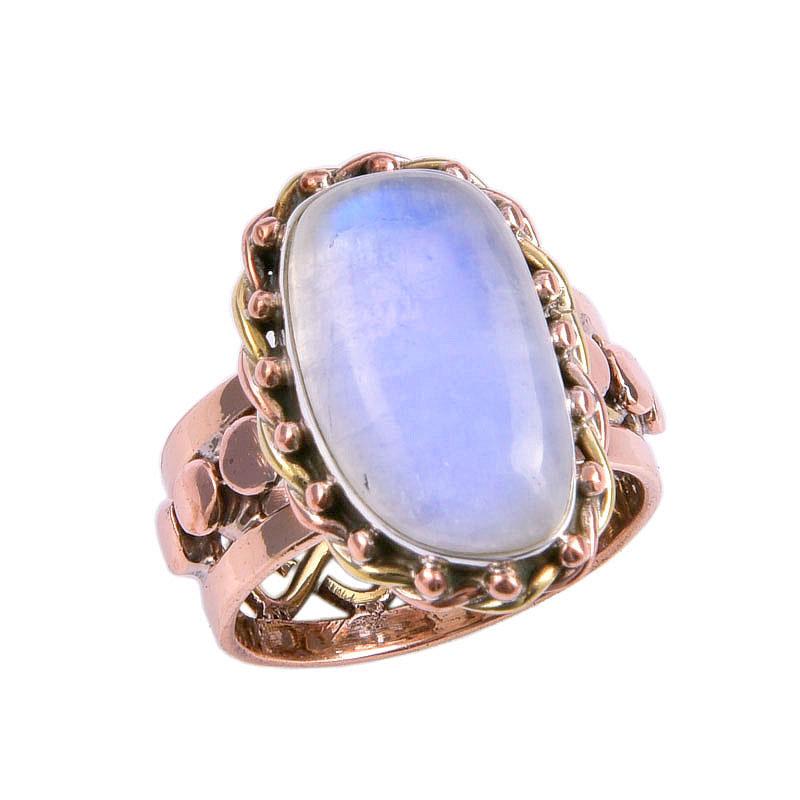 Natural Rainbow Moonstone Gemstone Two Tone 925 Sterling Silver Ring Size 6 Z8v90