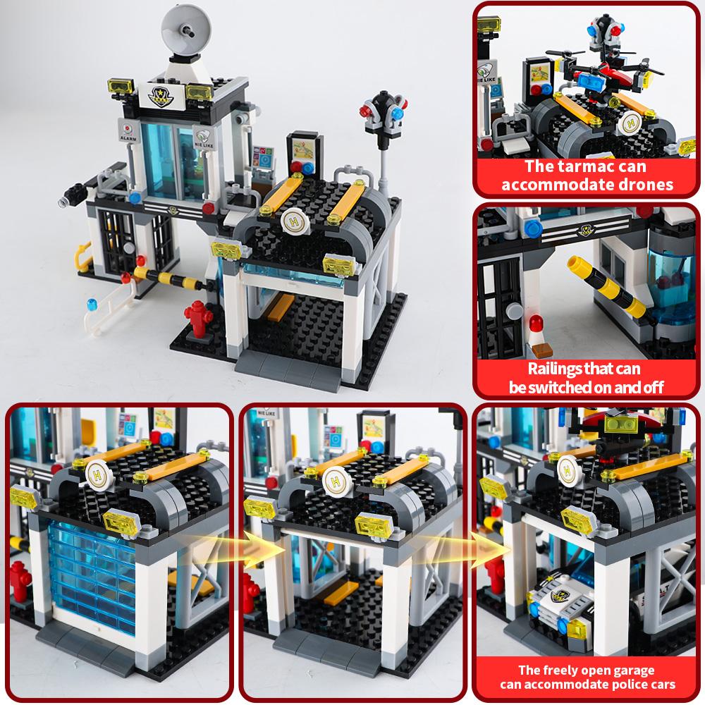 SWAT Police Station Military City Model Set Building Blocks Prison Moto Car Policeman Team Figures Toys for Kids Birthday Gift
