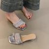 Rhinestone Toe Cool Slippers 2025 Summer New Gentle Temperament Square Head Fairy Style High Heels Sandals