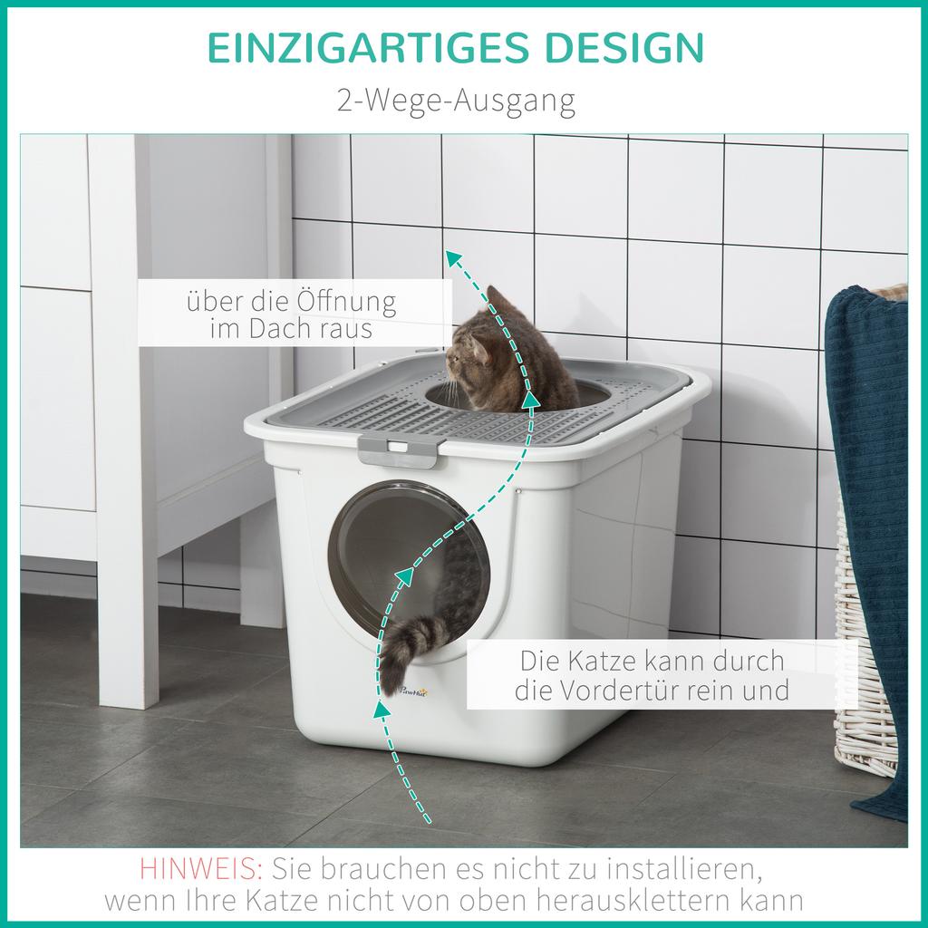 Cat Litter Box, 2-Way Cat Litter Box, incl. Litter Scoop, White + Grey