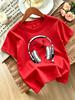 Cute Headphone Music Note Print Family Matching T Shirt Boys Girls Tee Parent Child Casual Top Mom Dad Kids Summer Daily Wear