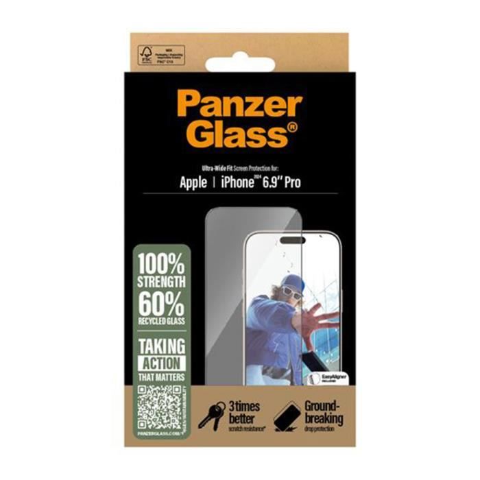 Protection d'Écran pour iPhone 16 Pro Max avec Filtre de Confidentialité UWF Panzer Glass Noir transparent