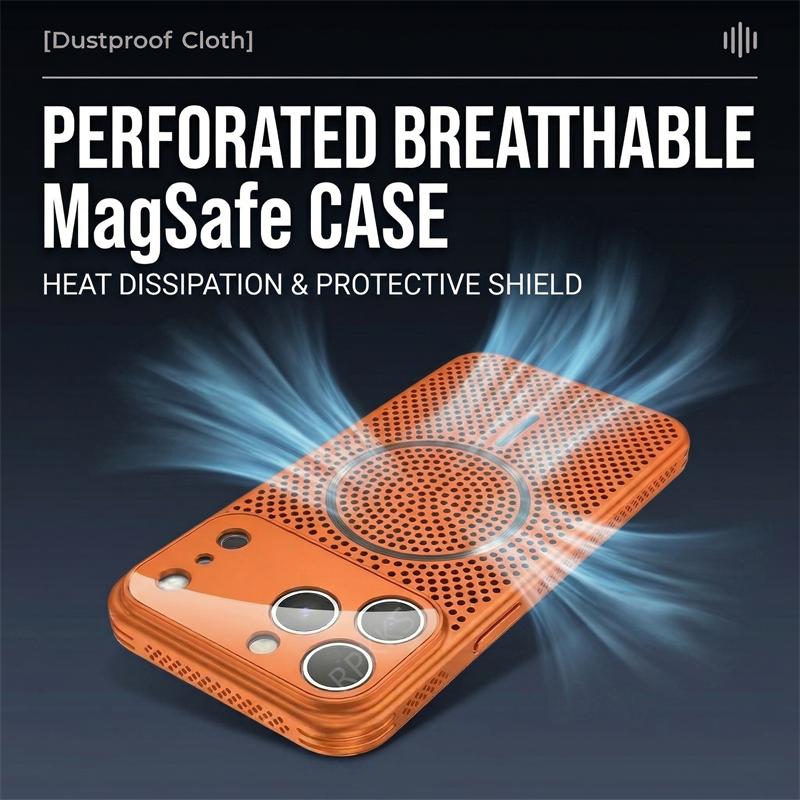 Heat Dissipation Mesh For MagSafe Phone Case For iPhone 17 16 15 14 13 Pro Max Large Window Lens Protector Magnetic Hard Cover