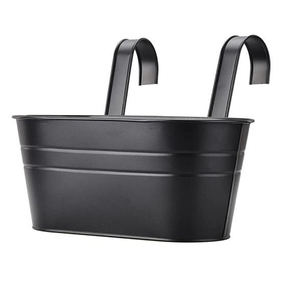 Metal Iron Hanging Flower Pot Outdoor Balcony Rail Bucket Planter with Detachable Hook Fence Garden Decor for Herbs Vegetables Flowers