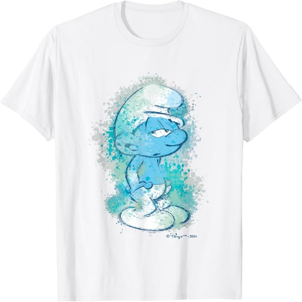 The Smurfs Lazy Smurf Watercolor Portrait Distressed T-Shirt