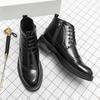 Men Block Heel Lace-Up And Side Zipper Design Brogue Combat Boots