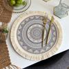Set of 4 Boho Woven Round Placemat Handmade Table Mats Woven Jute Tassel Mat RetroTable Decor Fringe Coffee Mat Fur Ball Dining Mat Pompom Home Decor