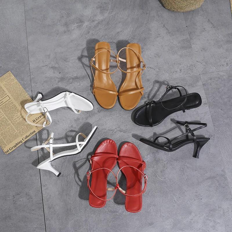 2024 Summer Low Sandals Woman Leather Suit Female Beige Women’s Shoes High Heels Low-heeled Black Comfort New Stiletto Girls Fas