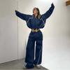 Женский oversize худи на молнии с капюшоном и брюки-джоггеры прямого кроя Комплект Уличный Повседневный Костюм из двух предметов