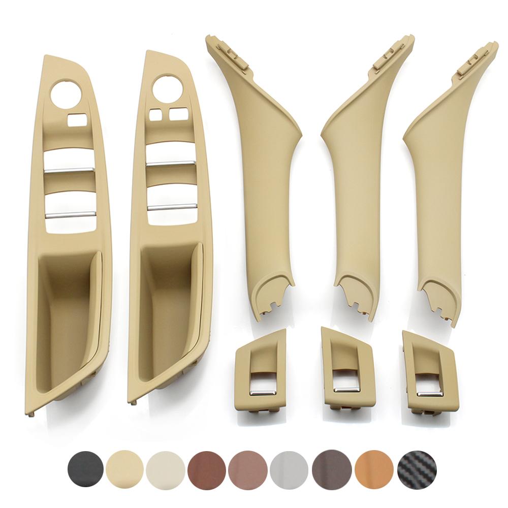 9 цветов, левый привод, левый руль, бежевый, черный, из углеродного волокна, внутренняя дверная ручка автомобиля, комплект из 7 предметов для BMW 5 серии F10 F18 523 525