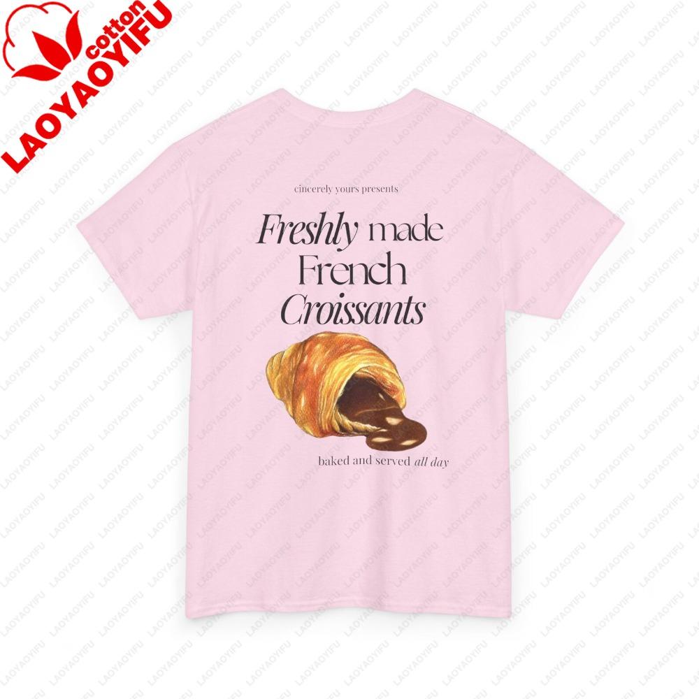 Freshly Made French Croissants Oversized Shirt Retro Breakfast Lover Tops Food Chocolate 90s Graphic Tee Student Wellness Tops