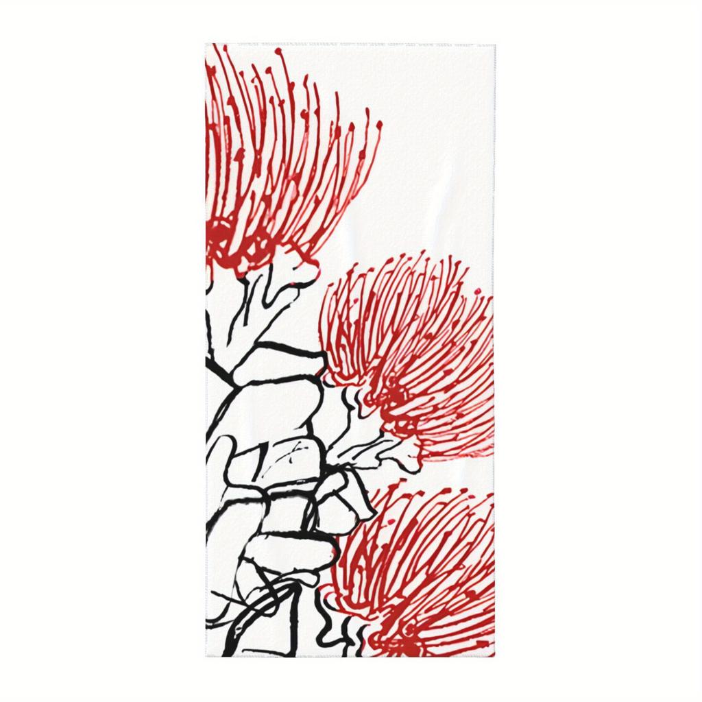 Красное пляжное полотенце Pohutukawa Односторонний 2D-принт Мягкое Быстросохнущее Микрофибра Пляжное полотенце Бассейн Пляж Путешествия Декор Тропическая атмосфера Подарок