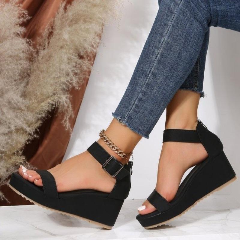 Wedges Platform Sandals Women Summer Buckle Strap Thick Heel Sandalias Woman Non Slip Open Toe Casual Shoes