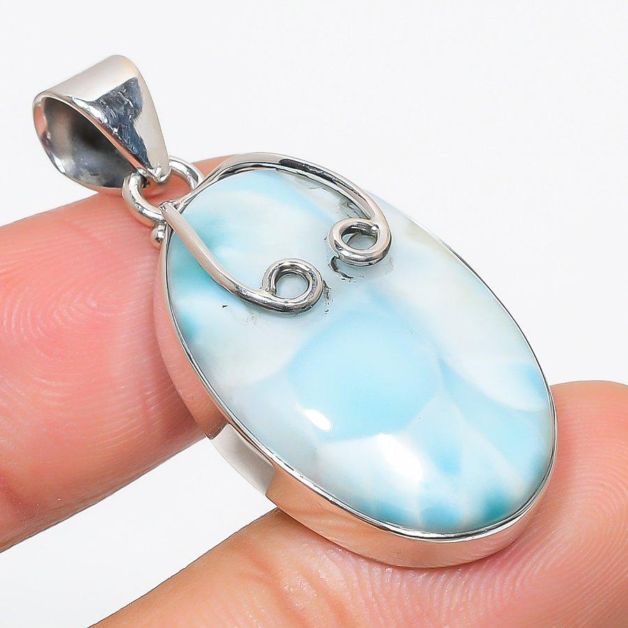 Natural Republic Larimar Gemstone 925 Solid Sterling Silver Pendant 1.75" Y4s68