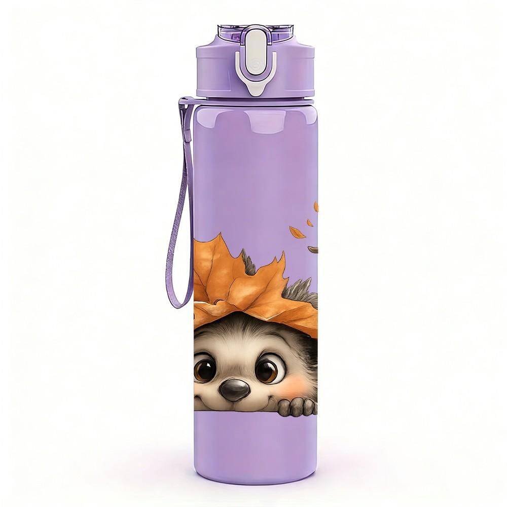 1PC Autumn Leaf Hedgehog 750ml Color Plastic Sports Water Bottle Leakproof Flip Straw Lid Suitable for Sports Office Home Use
