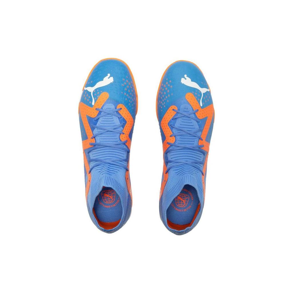 Puma Future Match Круглый носок Шнуровка TT (Резиновые шипы) Мужские футбольные бутсы для искусственного газона, сине-оранжевые, 107184-01