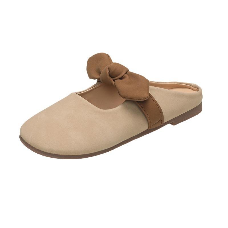 Французская сумка голова полутапочки верхняя одежда женские 2024 весна и лето бант плоская подошва нескользящие одни педали повседневные тапочки