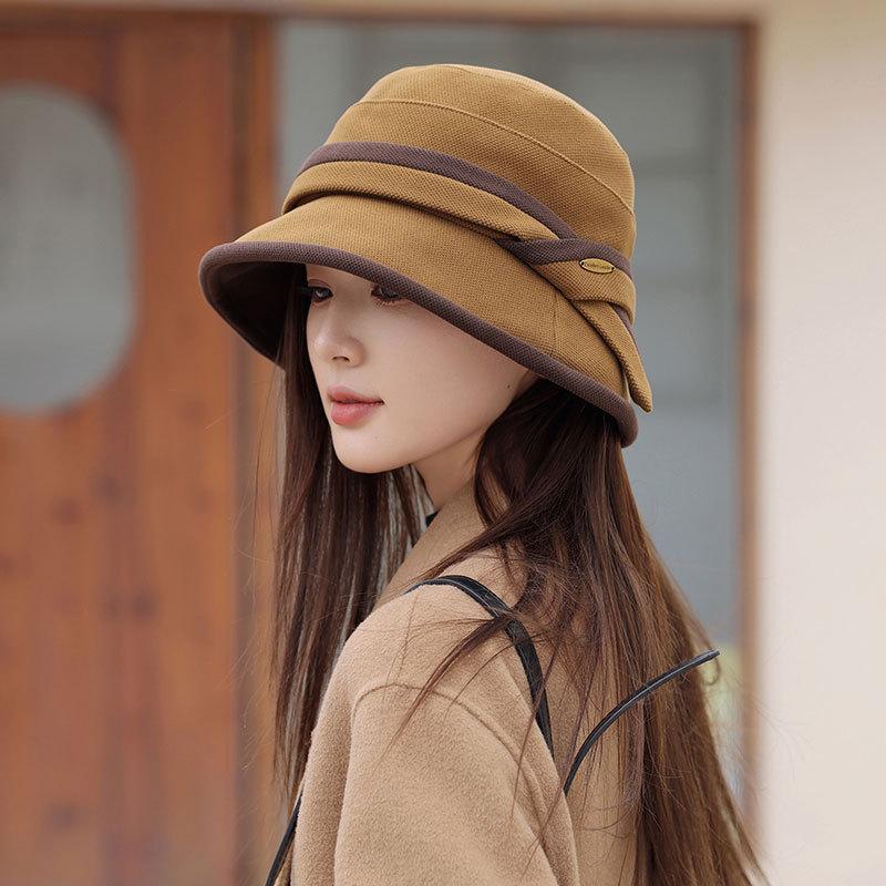 Autumn and winter fisherman's hat children's two-color splicing barrel hat fashionable versatile British retro shopping woolen basin hat