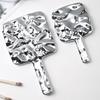 Silver Water Ripple HD Handheld Makeup Mirror - Luxury Square Handle Beauty Salon Mirror