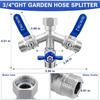 Heavy Duty 304 Stainless Steel Hose Splitter with Shut-off Valves,Full Flow Garden Water Hose Bib Spigot Splitter,3/4'' Thread Outdoor Faucet Splitter