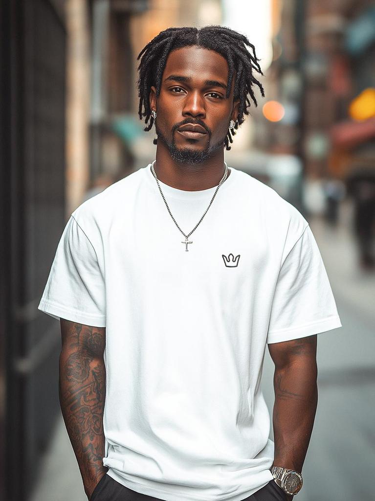 Jigga Wear Simple Crown Men's Oversized Short Sleeve T-Shirt White/Black XXL